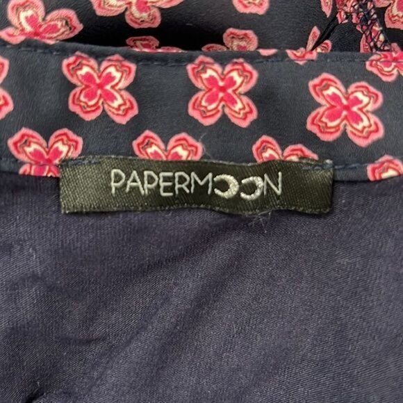 Papermoon Pink Navy Blue Sleeveless Blouse Stretchy Size Small EUC Career Office - Picture 5 of 8